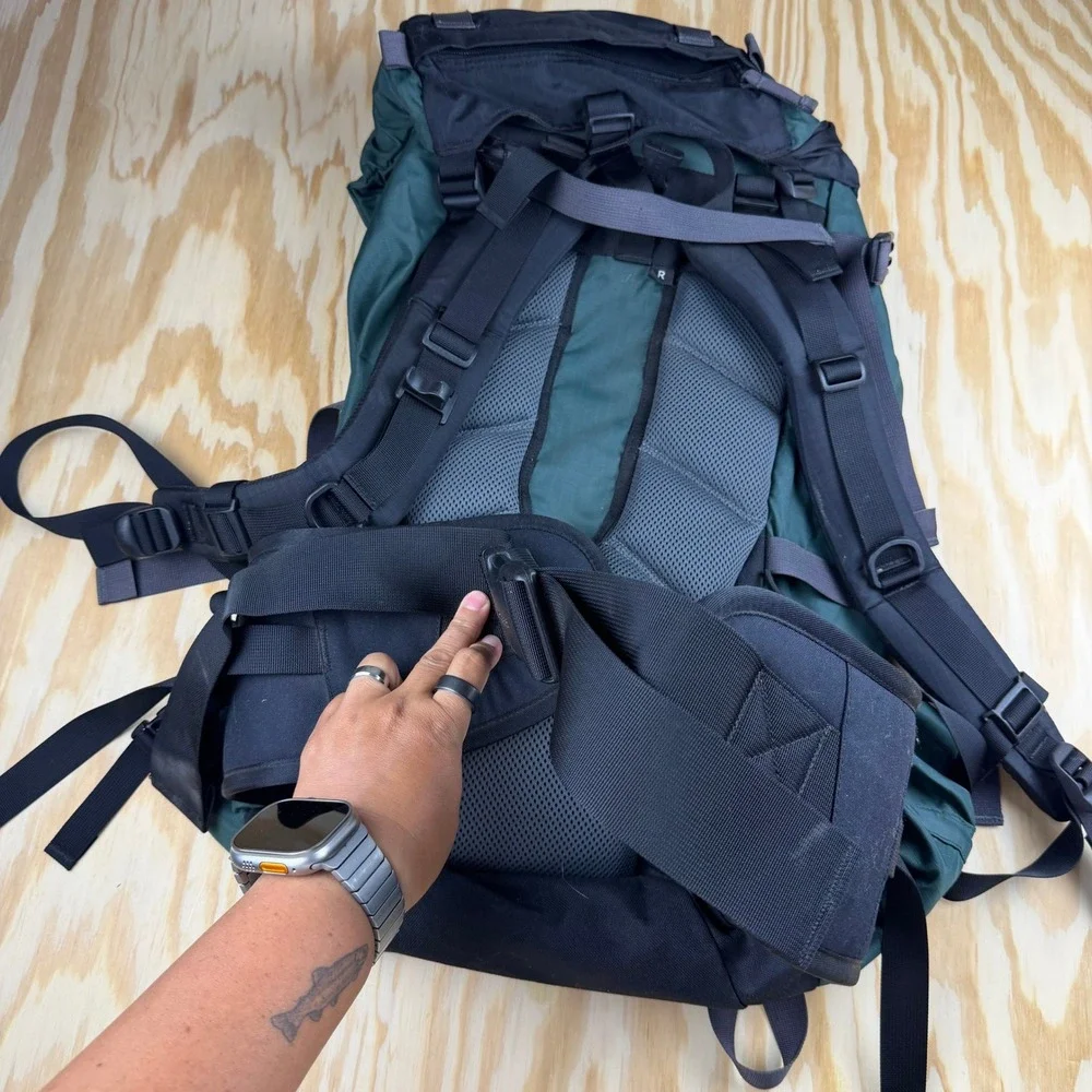 LL Bean Hiking Backpack Internal Frame Green Black Ripstop Nylon Rucksack